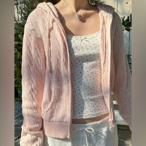 Brandy Melville Pink Ayla Cable Knit Hoodie